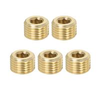 PATIKIL 1/4 inch Male BSP Pipe Plug Internal Hex Thread Socket, 5 Pack Hex Counter Sunk Solid Brass Pipe Plug Fitting Set for Pipe Air Tanks