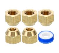 PATIKIL 1/4 SAE Écrou Évasé en Laiton, 5 Pcs 45 Degrés Raccord de Tube Évasé en Cuivre, Capuchon de Raccord de Tuyau en Laiton avec Ruban Adhésif pour Conduite de Gaz d'Eau, Brillant