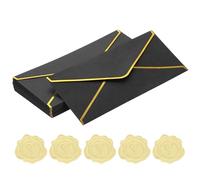 PATIKIL #10 150GSM Jolies Enveloppes d'Affaires, 24Pcs 4.1 x 9.5" Enveloppes Autoadhésives Taille Standard Lettre avec Bordure Dorée et Autocollants pour Cartes de Noël et Mariage, Noir