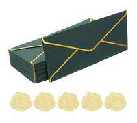PATIKIL #10 150GSM Jolies Enveloppes Postales d'Affaires, 50Pcs 4.1 x 9.5" Enveloppes Taille Lettre Standard Autoadhésives avec Bordure Dorée et Autocollants de Noël, Vert Foncé