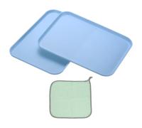 PATIKIL 12x8.7 Plateau En Plastique, 2 Pack Assiettes Rectangulaires Petits Plateaux Alimentaires Assiettes En Blé Plats Réutilisables Plateaux À Dessert Avec Torchon Bleu