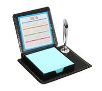 PATIKIL 1pc Porte-Notes En Cuir Avec Porte-Stylo, Support Pour 100 note adhésive 3"x3", Mini Boîtier De Bureau Pour Cartes De Visite Et Bloc-Notes, Bleu