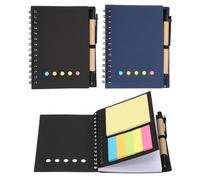 PATIKIL 2 Blocs-Notes Spirale Avec Notes Autocollantes Et Stylo, 3.9x5.1 Petits Carnets A Lignes Avec Stylo, 6 Couleurs De Notes Autocollantes Pour Bureau Professionnel, Noir/Bleu