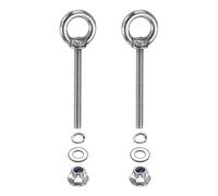 PATIKIL 2 Pcs Piton à œil M4 x 40mm avec épaulement Acier Inox 304 | Anneau de Levage Piton Fileté avec Écrous Freins à Bride Rondelles Grower et Plates, Arrimage Intérieur Extérieur