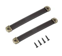 PATIKIL 2 pcs Poignées de tiroir en cuir 7" avec plaque de fer Marron | Poignées malle bande cuir boutons armoire quincaillerie remplacement avec vis 18mm pour commode porte valise
