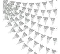PATIKIL 2 Pièces Fanion Triangle Argenté Bannière Drapeau, 20M/60FT Guirlande Tissu Métallisé pour Noël Diplôme Anniversaire Décoration pour Maison Extérieur Jardin ornementation Mariage