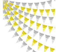 PATIKIL 2Pcs Fanion Triangle Doré/Argenté Bannière Drapeau,20M/60FT Guirlande Tissu Métallisé pour Noël Diplôme Anniversaire Décoration pour Maison Extérieur Jardin ornementation Mariage