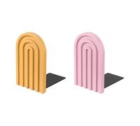 PATIKIL 2Pcs Serre-Livres en Arc, Serre-Livres en Bois Antidérapants pour Étagères Support pour Livres pour Maintenir Les Livres CD De Film Bureau À Domicile Bibliothèque, Rose/Jaune