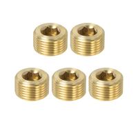 PATIKIL 3/8 Pouce Mâle BSP Tuyau Bouchon Interne Hex Filetage Douille,5 Paquet Hex Compteur Coulé Solide Laiton Tuyau Bouchon Raccord Ensemble pour Tuyau Air Réservoirs