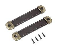 PATIKIL 4.4" Poignées De Tiroir En Cuir Avec Feuille De Fer Brown | 2 Poignées De Malle En Bande De Cuir Boutons De Meuble De Remplacement Avec Vis 18mm, Pour Commode Valise Bagages
