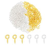PATIKIL 4x8mm Piton à Visser Environ 400Pcs Crochet a Visser Crochets à Vis Filetés en Métal Mini Boucle pour la Fabrication de Bijoux Bouteilles de Liège Bricolage, Doré, argenté