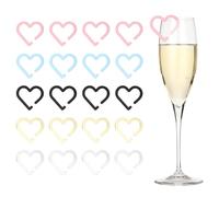 PATIKIL 50 étiquettes de boisson en cœur, porte-noms pour verres à vin acrylique réutilisables, accessoires pour fêtes/mariages/anniversaires (Noir, Rose, Bleu, Or miroir, Argent miroir)