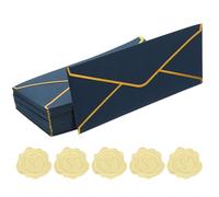 PATIKIL 50Pcs #10 150GSM Jolies Enveloppes d'Affaires 4.1 x 9.5" Bleu | Enveloppes Taille Standard Auto-Adhésives avec Bordure Dorée et Autocollants pour Cartes de Noël et Mariage