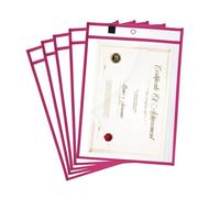 PATIKIL 5Pcs Porte-Tickets Effaçables À Sec 14"x10" Pochette Rose Rouge | Transparente Réutilisable, Bord Cousu Pour Facture Bureau Magasin Organisation
