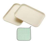 PATIKIL 7.9x5.9 Plateau En Plastique, 2 Pack Assiettes Rectangulaires Petits Plateaux Plateau De Blé Plats Réutilisable Pour Gâteaux Fruits Salade Cupcake Steak Service Beige