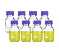 PATIKIL 8 Paquet Media Stockage Bouteilles 250ml Rond Bouteilles Clair | avec GL45 Bleu Vis Bouchon pour Laboratoire Eau Réactif Liquides, Borosilicate Verre Gradué