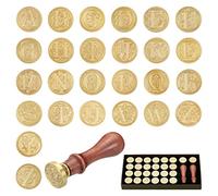 PATIKIL Alphabet Cire Sceau Tampon Trousse, 26 Lettres A-Z Cachet Cire Tampon avec 2pcs Bois Poignées, Cadeau Coffret Lettre Initiale Laiton Tête Ancien