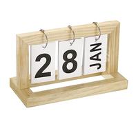 PATIKIL Ancien Bois Perpétuel Calendrier, Bois Flip Calendrier Tourner Page Mois Date Affichage pour Bureau Table Maison Décoration, Brun