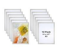 PATIKIL Cadre Photo Magnétique A3, Lot de 12 Porte-Affiches Magnétiques Autocollants, Cadre D'Affichage Magnétique Réutilisable Double Face pour Réfrigérateur, Tableau Blanc, Argent