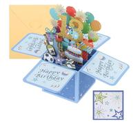 PATIKIL Carte d'Anniversaire 13E, Carte d'Anniversaire Pop-Out Drôle Joyeux Anniversaire Carte Doux 3D avec Carte de Vœux et Enveloppe pour Garçon Hommes Papa Décorations, Bleu