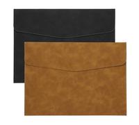 PATIKIL Dossier En Cuir PU Format A4 2Pcs Porte dossiers Organisateur De Fichier Chemise Avec Fermeture A Pression Pour Lettres Reçus Marron Noir