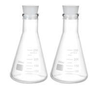 PATIKIL Erlenmeyer Flask, 2 Set 250ml 8.5oz Narrow Mouth Graduated Flasks With Silicone Stopper Borosilicate Glass Flasks With Printed Graduation For Lab Experiment Chemistry Science