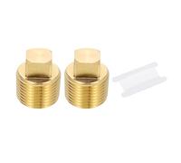 PATIKIL Jeu De Bouchons Carrés Mâles En Laiton 3/8" NPT, 2Pcs Bouchons Filetés À Tête Carrée Pour Tubulure Avec Ruban PTFE Pour Bateau, Bouchon De Vidange, Ligne De Gaz Et Carburant