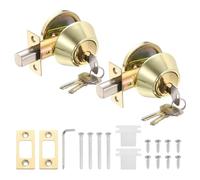 PATIKIL Lot de 2 serrures de porte avec pêne dormant monocylindre (5,1 cm, doré) - Boutons de porte extérieurs et intérieurs à boule ronde, pour chambre/salle de bain/bureau, avec clés identiques