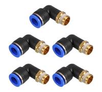 PATIKIL Lot de 5 1/4" Raccord Push to Connect Raccord de Tube d'Air Bleu | Combinaison Rapide Pneumatique, Raccords Mâle PT Filetage 90 Degrés Connecteur Coude et Droit pour Tube de 10mm