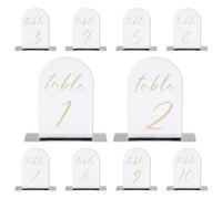 PATIKIL Numéros de Table Mariage 1-10, 15x10cm Support Plaque de Numéro de Table Acryliques pour Marque Place Mariage Fête Anniversaire Réceptions Événements, Fond Spéculaire Texte Doré