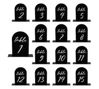 PATIKIL Numéros de Table Mariage 1-15, 15x10cm Support Plaque de Numéro de Table Acryliques pour Marque Place Mariage Fête Anniversaire Réceptions Événements, Fond Noir Texte Blanc