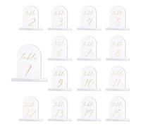 PATIKIL Numéros de Table Mariage 1-15, 15x10cm Support Plaque de Numéro de Table Acryliques pour Marque Place Mariage Fête Anniversaire Réceptions Événements, Fond Mat Texte Doré