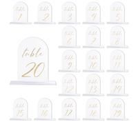 PATIKIL Numéros de Table Mariage 1-20, 15x10cm Support Plaque de Numéro de Table Acryliques pour Marque Place Mariage Fête Anniversaire Réceptions Événements, Fond Transparent Texte Doré