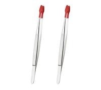 PATIKIL Pinces De Precision Avec Embouts En Caoutchouc, 2 Pcs Ensemble De Pinces En Acier Inoxydable Longues Recouvertes De PVC A Bout Plat Droit Courbe Pour Outils, Rouge 15 cm