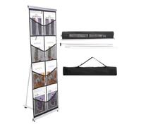 PATIKIL Portable Magazine Display Racks Double A4 8 Mesh Pockets Black | Floor Standing, Brochure Stand Catalog Literature Holder, pour Hotel Exhibition Office