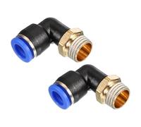 PATIKIL Raccord à pousser 1/4", 2 Pack PT Mâle Filetage 90 Degrés Connecter Coude de 8mm et Combinaison Droite Raccord de Tube d'Air Adaptateur de Connexion Rapide Pneumatique, Bleu