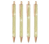 PATIKIL Stylo Bille Métal Strass, Pack De 4 Stylos Perle Cristal Encre Noire Pointe 1.0mm Brillant Pour Femme Cadeau Bureau Prise De Notes Journal Intime, Jaune