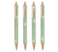 PATIKIL Stylo Bille Strass Métallique, Pack De 4 Stylos Perle Cristal Encre Noire Pointe 1.0mm Brillant Pour Femme Cadeau Bureau Prise De Notes Journal Intime, Vert