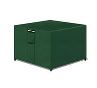 PATIO PLUS Housse de table carrée en rotin avec grille d'aération en tissu Oxford 600D très résistante - Imperméable, coupe-vent, anti-UV - Pour table carrée de jardin - Vert - 135 x 135 x 71 cm