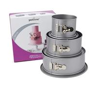 patisse 03525, Ensemble 3 Moules à Manqué Ronds Bord Haut à Charnière Acier revêtu anti adhésif Silver Top, pour Cake design, Ø12/18/22 cm, Gris Argenté