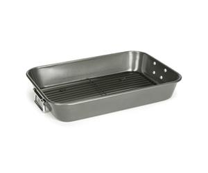 patisse 05680, Plat à Rôtir avec grille anti-gras, Plat à Four rectangulaire très résistant avec poignées, Acier revêtu anti adhésif Carat, 40x28x6cm, Gris anthracite