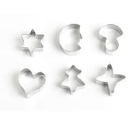 patisse 13903 - Set de 6 découpoirs ou emporte-pièces assortis format mini sur cercle -- étoile, sapin, lune, cœur, champignon, papillon - hauteur 1.5cm