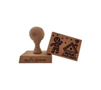 PATISSE - Tampon en bois rectangle - motif Bonhomme & Maison Pain d'épices