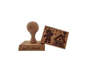 PATISSE - Tampon en bois rectangle - motif Bonhomme & Maison Pain d'épices