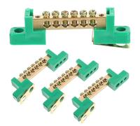 PATKAW Bornier Électrique en Cuivre 6 Positions Vis M4, Tige de Mise la Terre Compacte pour Systèmes Industriels, Séparation Neutre, Pack de 4 Pièces Vert