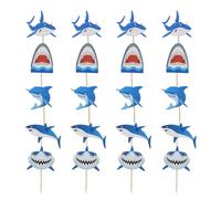 PATKAW Insert de Gâteau de Fête Requin Bleu en Papier 20pcs Décoration Gâteau Anniversaire Fête D'anniversaire Thème Océan Cartoon