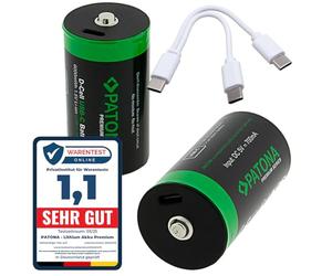 PATONA 2X Premium LR20 Pile D 1,5V 6,0Wh, Rechargeable par USB-C | Batterie pour lampes torches, radios, jouets, incl. 1-vers-2 câble USB-C, + de 1.000 cycles