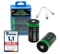 PATONA 4X Premium LR20 Mono D Batterie 1,5V 6,0Wh, Rechargeable Via USB-C | Batterie pour lampes torches, radios, jouets, incl. 1-vers-2 câble USB-C, + de 1.000 cycles