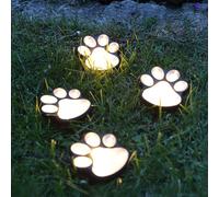 Pattes solaires, 4 pattes, blanc chaud 9 x 9 cm, avec piquets, pour l'extérieur, décoration funéraire 523690