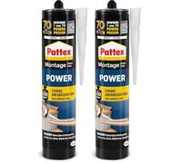 Pattex colle de montage Power, colle de construction avec forte adhérence initiale, colle forte pour matériaux absorbants, colle pour intérieur & extérieur, 1x 370 g cartouche (Lot de 2)